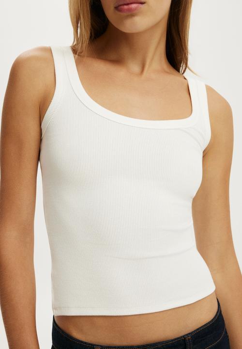 Cotton On - Blake Rib Scoop Tank - Vintage White
