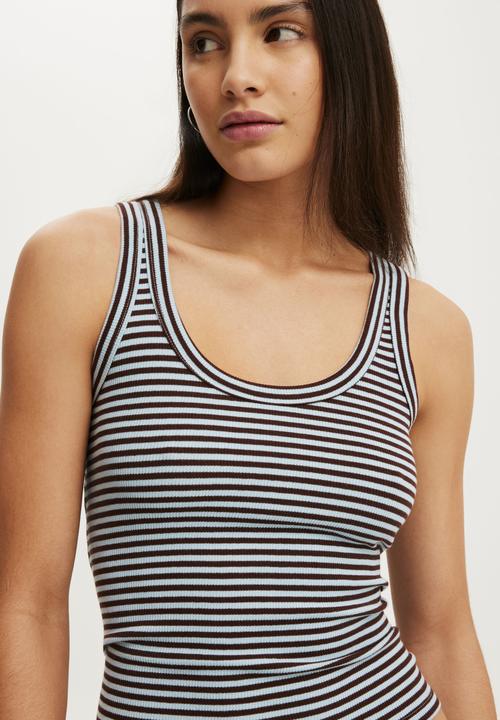 Cotton On - Blake Rib Scoop Tank - Madi Stripe Seaside Blue/Dark Oak