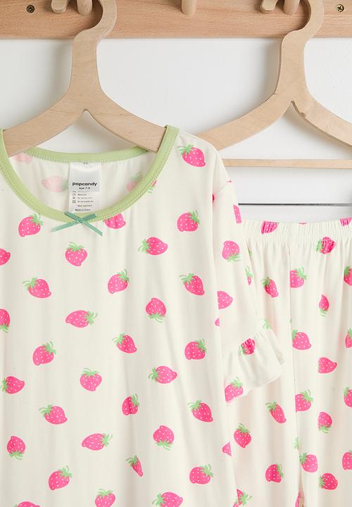 Pop Candy - Strawberry aop tee & shorts pj set - white
