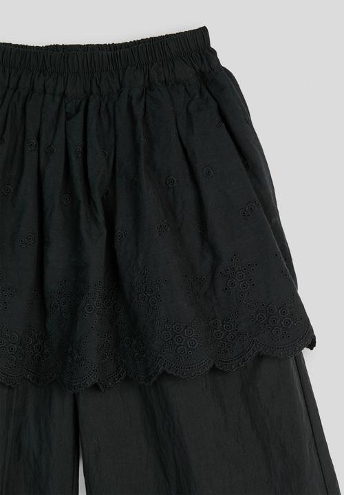 Pop Candy - Anglaise wide leg pants with tiered overlay - black