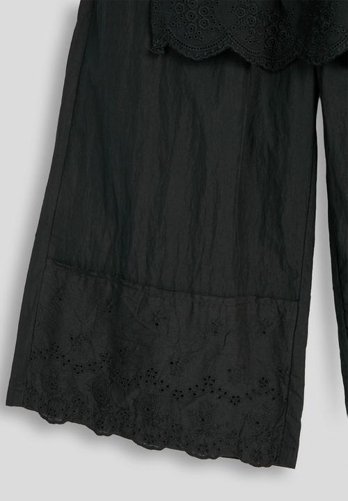 Pop Candy - Anglaise wide leg pants with tiered overlay - black