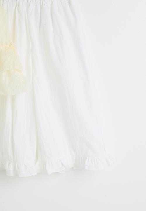 Pop Candy - Ruffled hem camisole top & wide leg pants - lt yellow/white