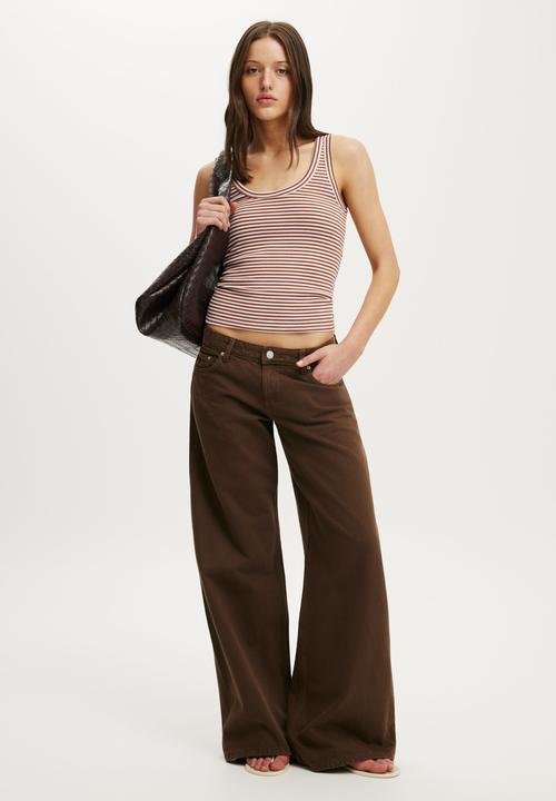 Cotton On - Blake Rib Scoop Tank - Madi Stripe Walnut/Babydoll