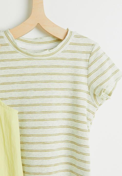 Pop Candy - Pinafore dress with striped tee - green/green stripes