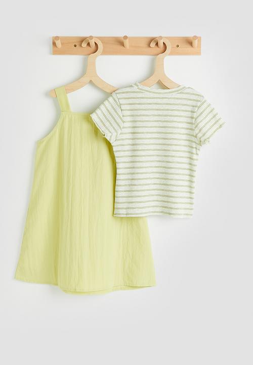 Pop Candy - Pinafore dress with striped tee - green/green stripes