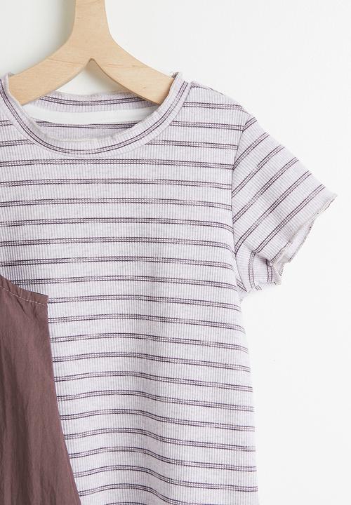 Pop Candy - Pinafore dress with striped tee - dark purple/purple stripes