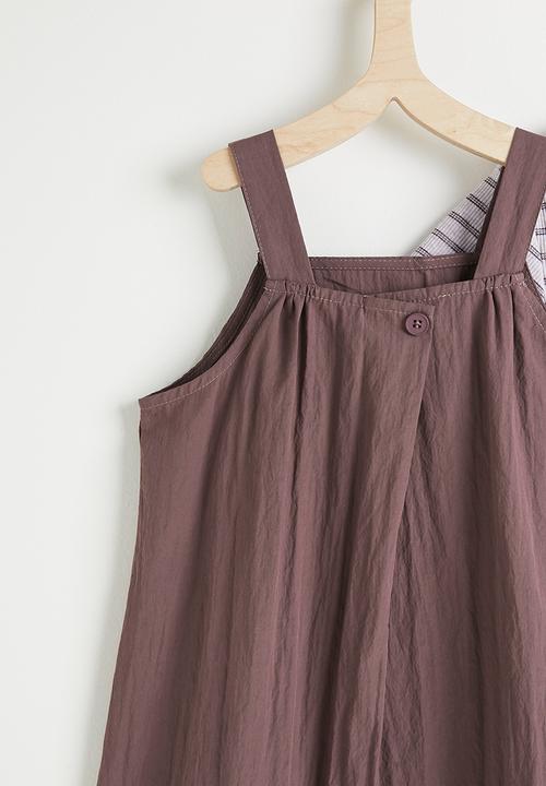 Pop Candy - Pinafore dress with striped tee - dark purple/purple stripes