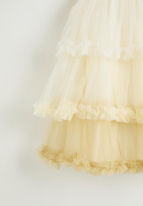 Pop Candy - Tulle overlay tiered dress with ruffle hem - yellow ombre