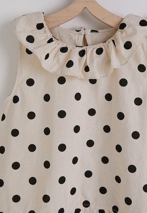 Pop Candy - Polka dot ruffle hem blouse & wide leg pants - cream