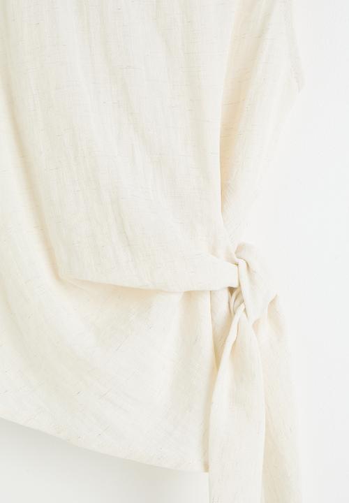 Pop Candy - Wrap-around top with wide leg pants - off white