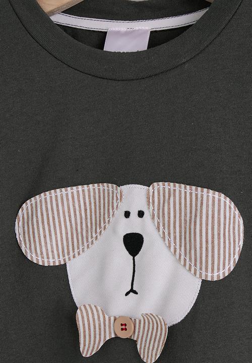 Pop Candy - Puppy placement tee & shorts - brown/beige