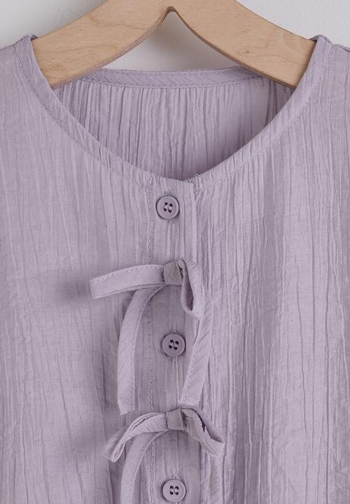 Pop Candy - Puff sleeve button closure blouse & gathered skirt - lavender