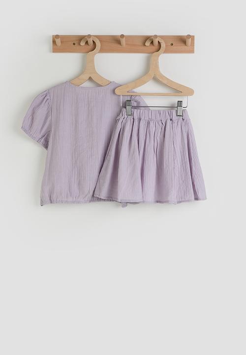 Pop Candy - Puff sleeve button closure blouse & gathered skirt - lavender