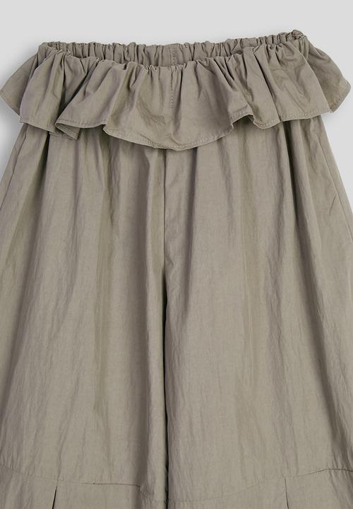 Pop Candy - Pleated barrel wide-leg trousers with waist ruffle - taupe
