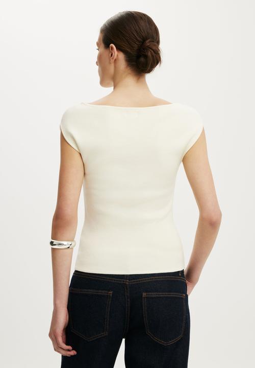 Cotton On - Double Knit Boat Neck - Porcelain