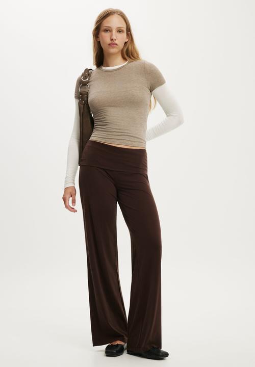 Cotton On - Honey Fold Over Pant - Dark Oak