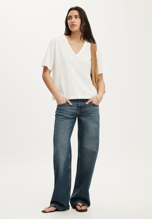 Cotton On - The Slub V Neck Tee - Vintage White