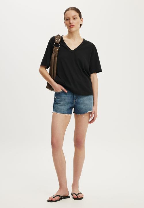 Cotton On - The Slub V Neck Tee - Washed Black