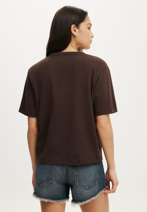 Cotton On - The Slub V Neck Tee - Washed Dark Oak