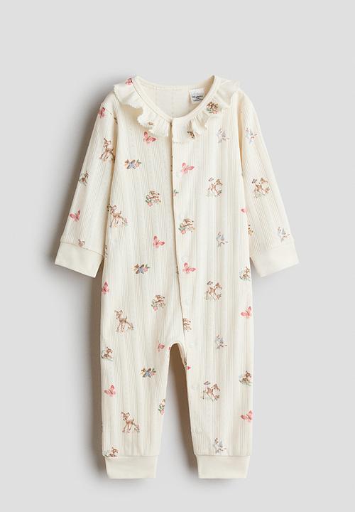 H&M - Printed pointelle sleepsuit - cream/bambi