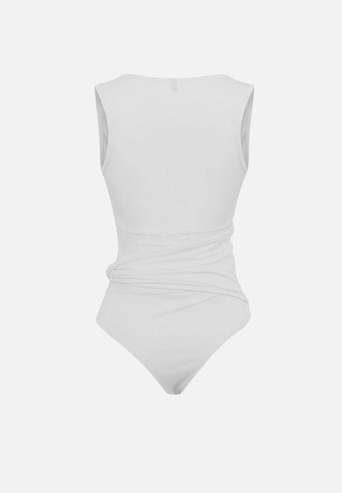 Trendyol - Crew Neck Sleeveless Knit Bodysuit - White