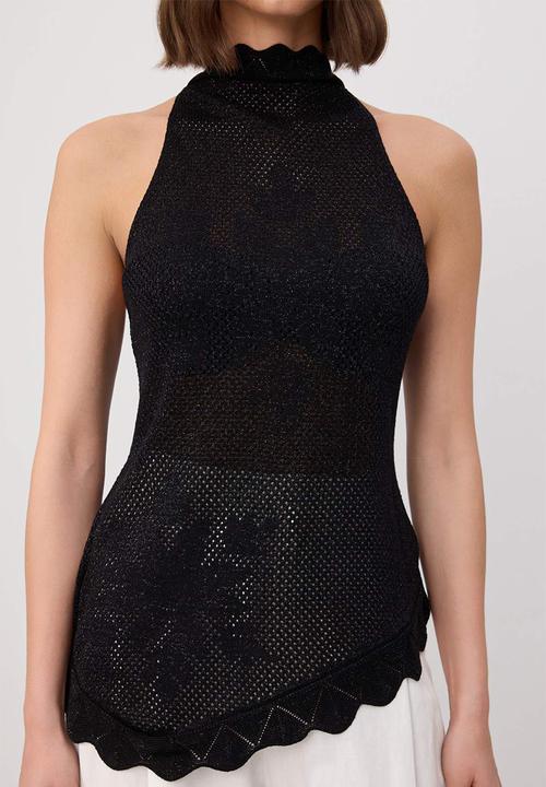 Trendyol - Openwork Halter Neck Knit Blouse - Black