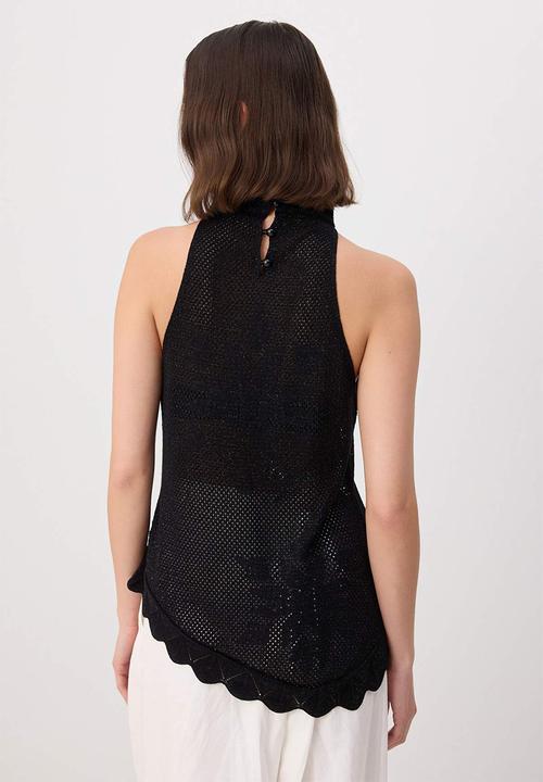 Trendyol - Openwork Halter Neck Knit Blouse - Black