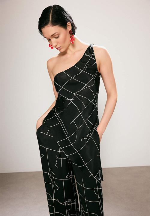 Trendyol - Asymmetric Patterned Satin Blouse - Black