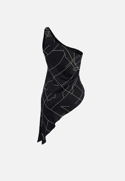 Trendyol - Asymmetric Patterned Satin Blouse - Black