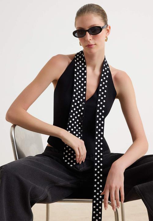 Trendyol - Detachable Polka Dot Tie-Detail Knit Blouse - Black