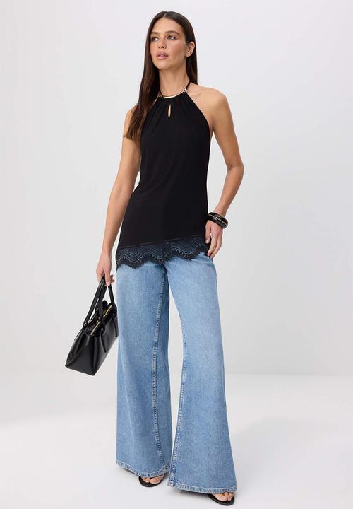 Trendyol - Halter Neck Blouse with Accessory Detail - Black