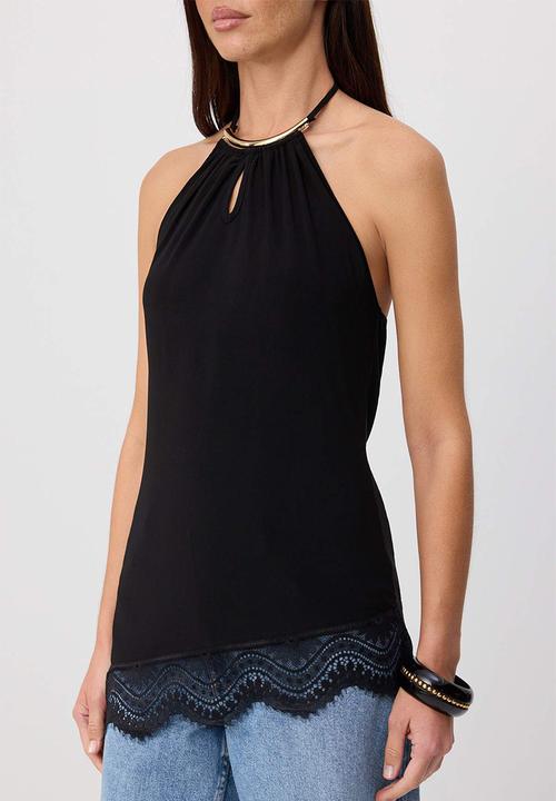 Trendyol - Halter Neck Blouse with Accessory Detail - Black