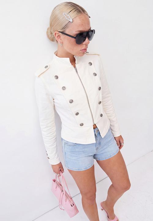 Trendyol - Button Detail Napoleon Denim Jacket - White