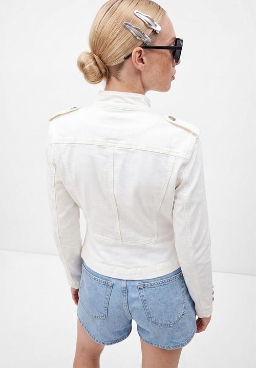 Trendyol - Button Detail Napoleon Denim Jacket - White