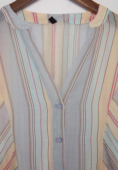 Trendyol - Striped Sheer Shirt - Blue-Multicolour