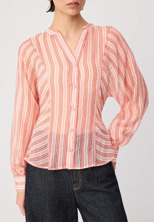 Trendyol - Striped Sheer Shirt - Pink-Multicolour