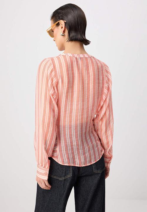 Trendyol - Striped Sheer Shirt - Pink-Multicolour