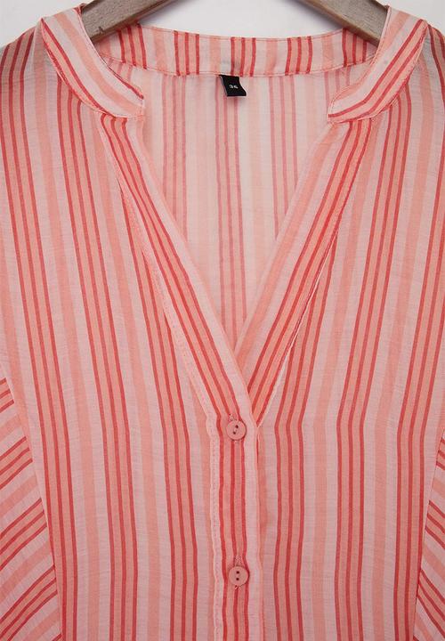 Trendyol - Striped Sheer Shirt - Pink-Multicolour