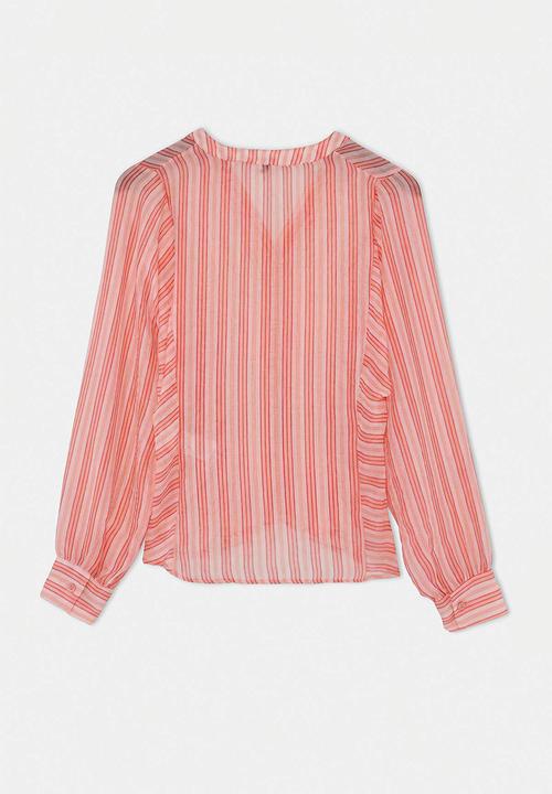 Trendyol - Striped Sheer Shirt - Pink-Multicolour