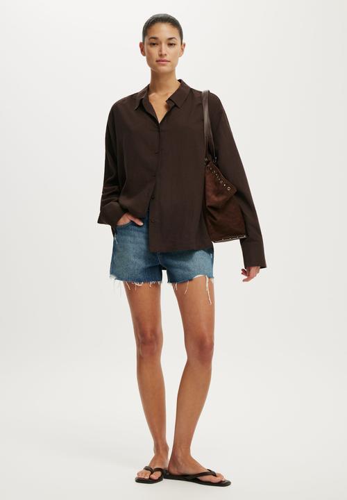 Cotton On - Haven Relaxed Long Sleeve Shirt - Dark Oak