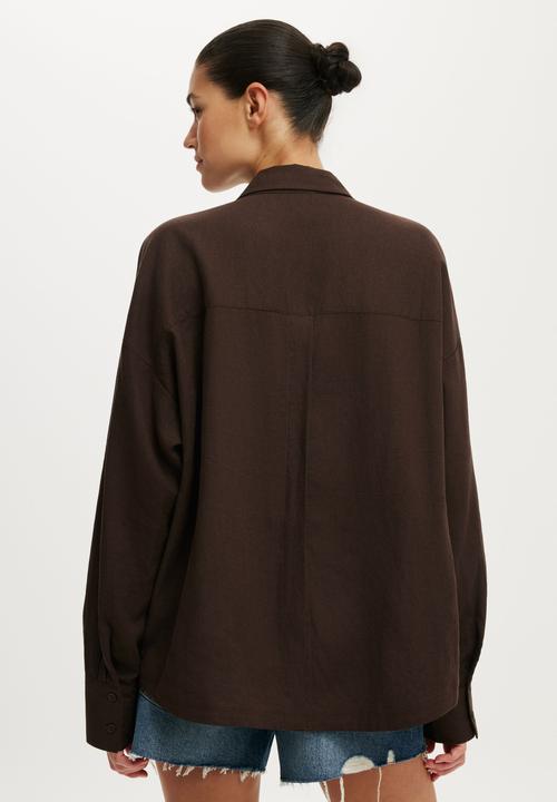 Cotton On - Haven Relaxed Long Sleeve Shirt - Dark Oak