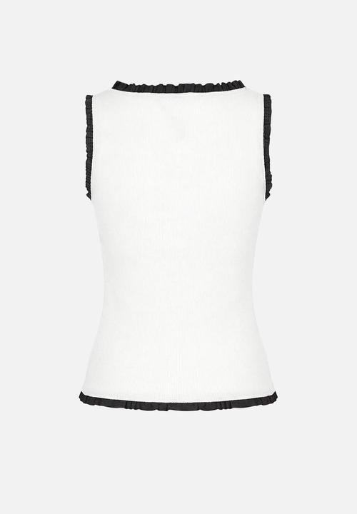 Trendyol - Fitted Square Neck Corded Top with Pocket Detail - White
