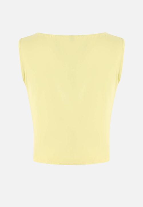 Trendyol - Fitted Sleeveless Cropped Cotton Blouse - Light Yellow