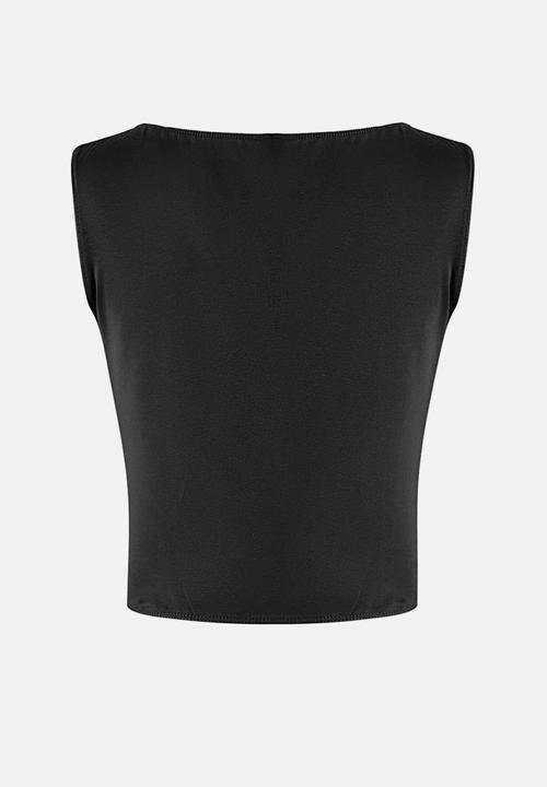 Trendyol - Fitted Sleeveless Cropped Cotton Blouse - Black