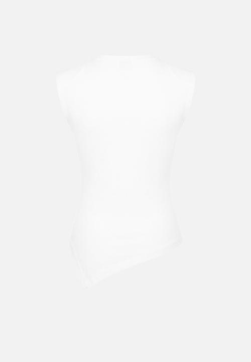 Trendyol - Fitted Sleeveless Asymmetric Cotton Blouse - Ecru