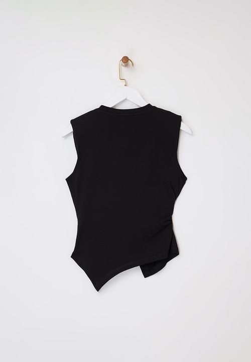 Trendyol - Fitted Sleeveless Asymmetric Cotton Blouse - Black
