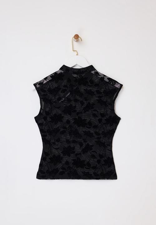 Trendyol - Floral Flocked Lace Button-Up Blouse - Black