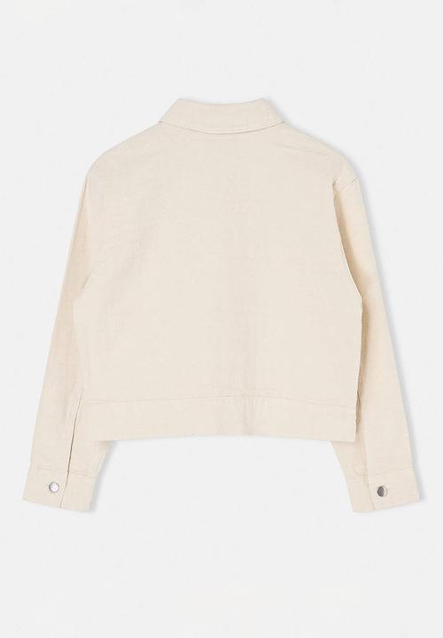 Trendyol - Zip-Up Detail Denim Jacket - Ecru