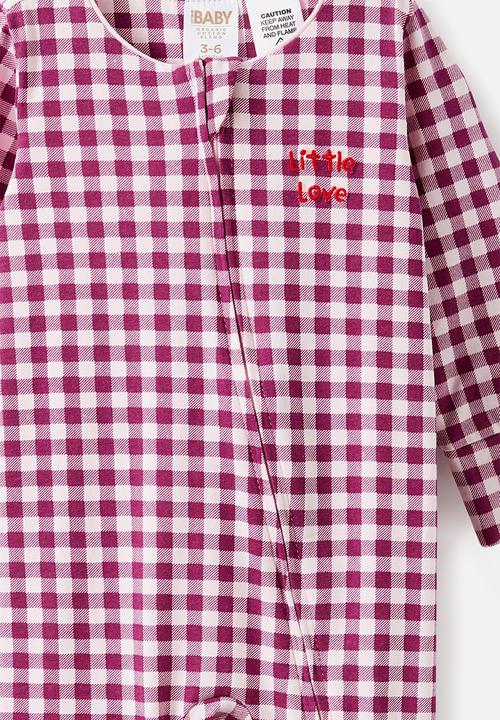 Cotton On - Growie Long Sleeve Zip Romper - Berry Jam/Little Love Gingham