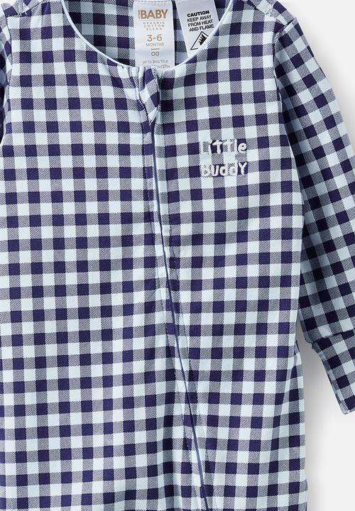 Cotton On - Growie Long Sleeve Zip Romper - Denim Navy/Little Buddy Gingham